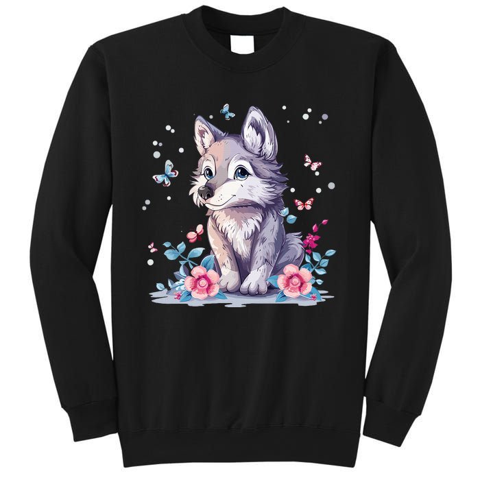 Cute Wolf With Flowers Sweatshirt