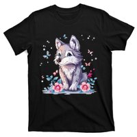 Cute Wolf With Flowers T-Shirt