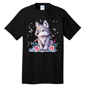 Cute Wolf With Flowers Tall T-Shirt