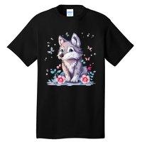 Cute Wolf With Flowers Tall T-Shirt