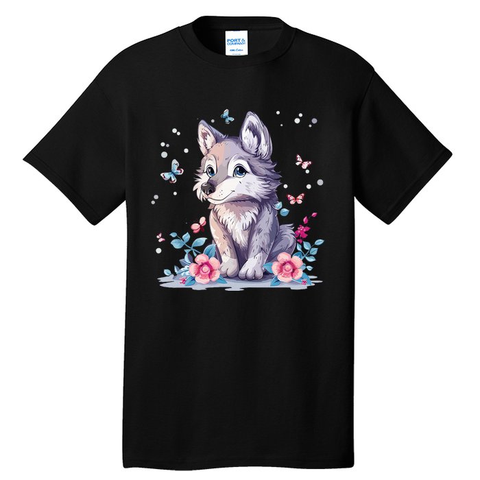 Cute Wolf With Flowers Tall T-Shirt