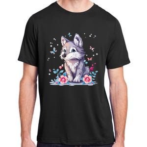 Cute Wolf With Flowers Adult ChromaSoft Performance T-Shirt