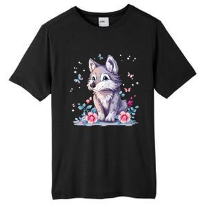 Cute Wolf With Flowers Tall Fusion ChromaSoft Performance T-Shirt