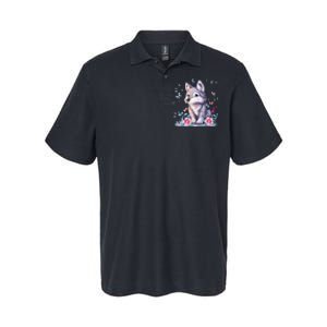 Cute Wolf With Flowers Softstyle Adult Sport Polo