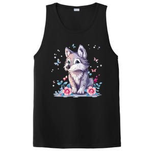 Cute Wolf With Flowers PosiCharge Competitor Tank