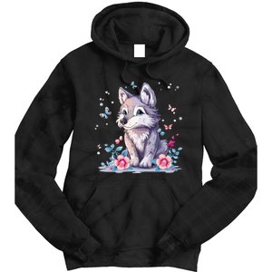 Cute Wolf With Flowers Tie Dye Hoodie