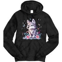 Cute Wolf With Flowers Tie Dye Hoodie