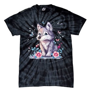 Cute Wolf With Flowers Tie-Dye T-Shirt