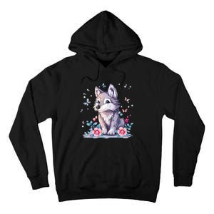 Cute Wolf With Flowers Tall Hoodie