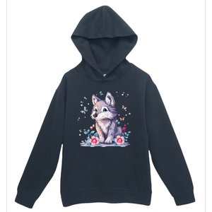 Cute Wolf With Flowers Urban Pullover Hoodie