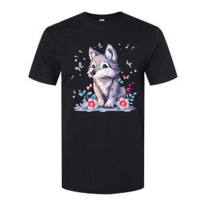 Cute Wolf With Flowers Softstyle CVC T-Shirt