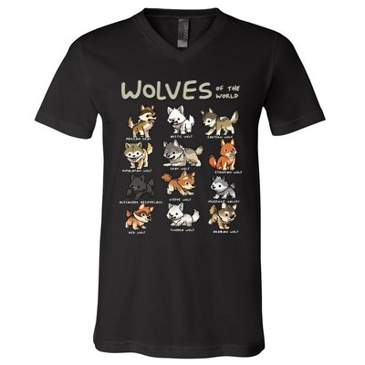 Chibi Wolf Wolves Animals Of The World Wolf Lover V-Neck T-Shirt