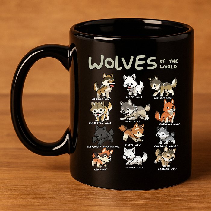 Chibi Wolf Wolves Animals Of The World Wolf Lover 11oz C Handle Ceramic Mug