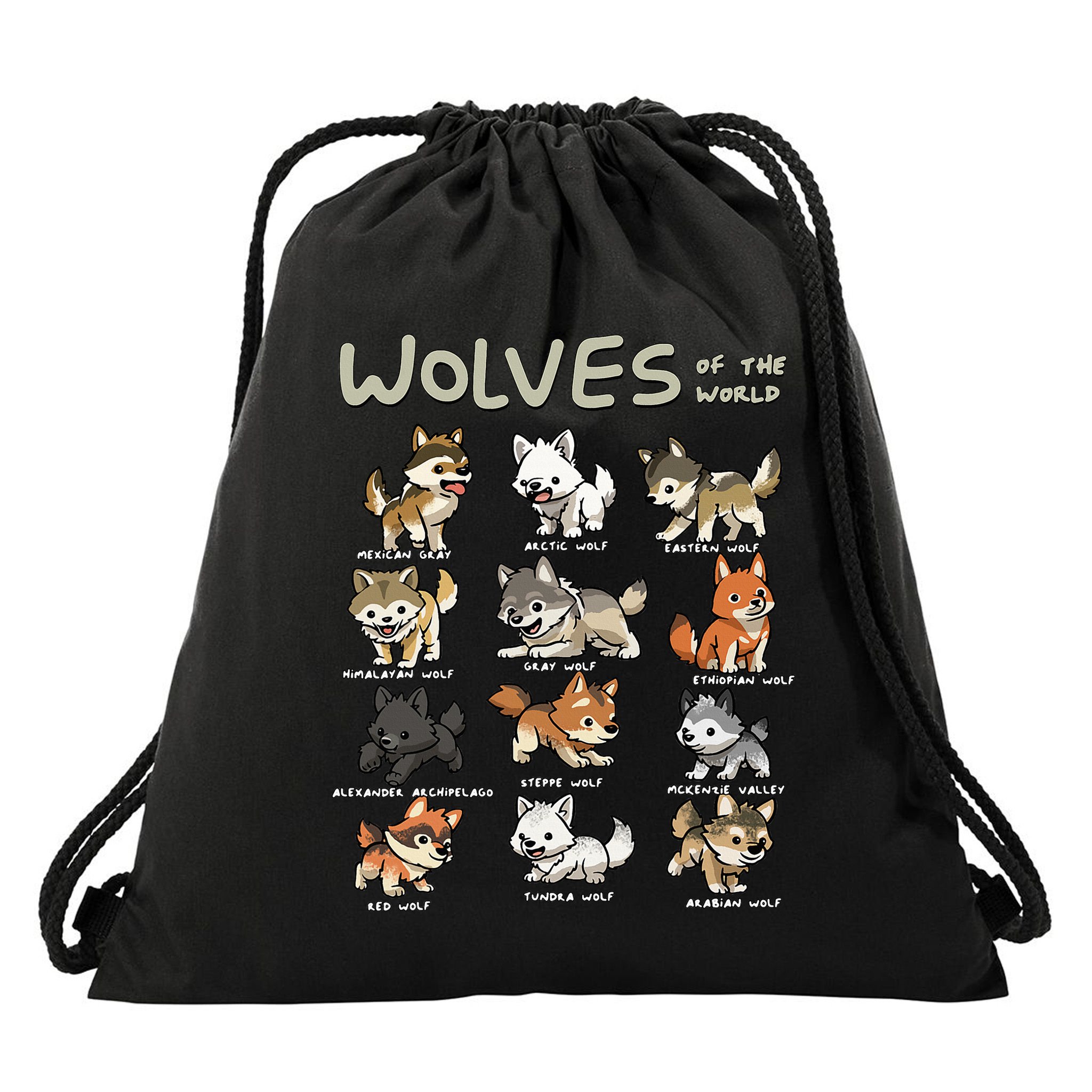 Chibi Wolf Wolves Animals Of The World Wolf Lover Drawstring Bag