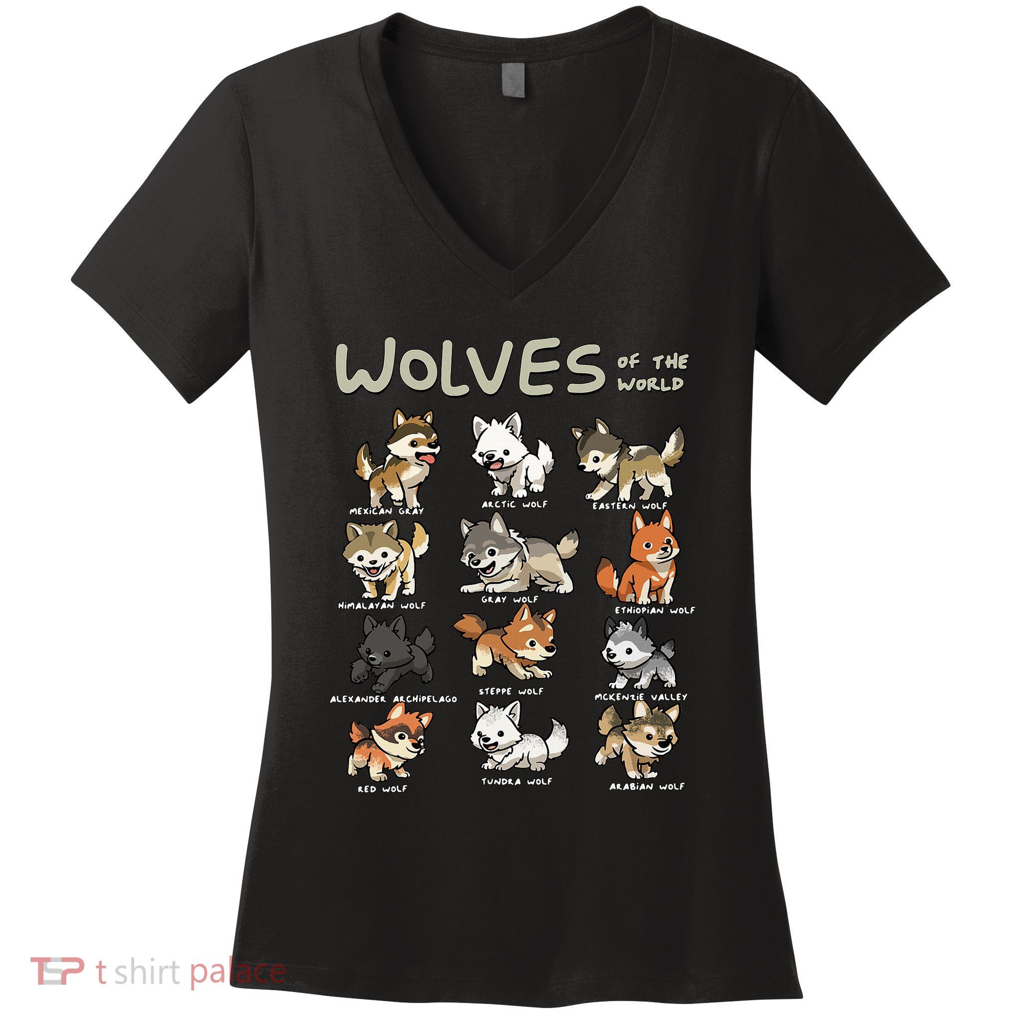 Chibi Wolf Wolves Animals Of The World Wolf Lover Women's V-Neck T-Shirt