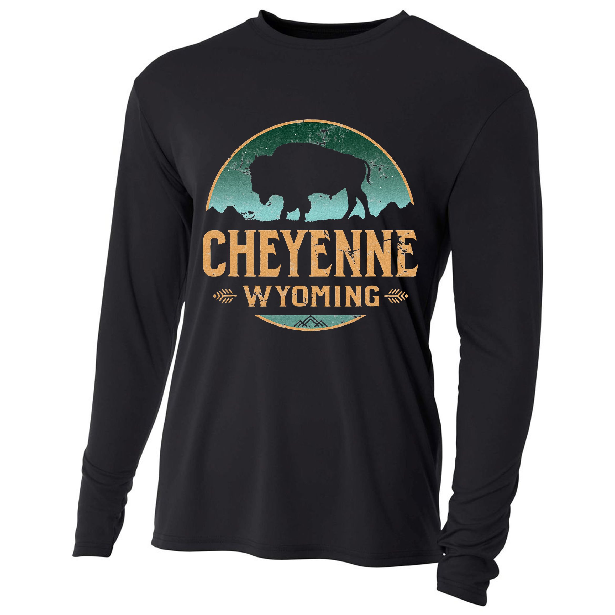 Cheyenne Wyoming WY Buffalo Bison Cooling Performance Long Sleeve Crew