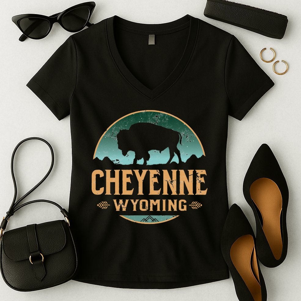Cheyenne Wyoming WY Buffalo Bison Women's V-Neck T-Shirt