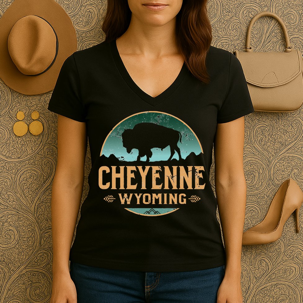 Cheyenne Wyoming WY Buffalo Bison Women's V-Neck T-Shirt
