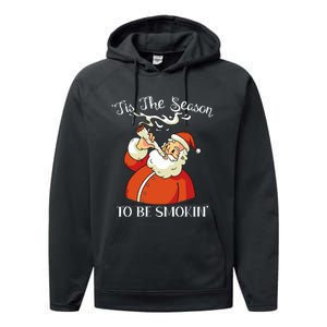 Christmas Weed With Santa Claus Smoking A Joint Funny Xmas Performance Fleece Hoodie