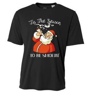 Christmas Weed With Santa Claus Smoking A Joint Funny Xmas Cooling Performance Crew T-Shirt