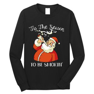 Christmas Weed With Santa Claus Smoking A Joint Funny Xmas Long Sleeve Shirt