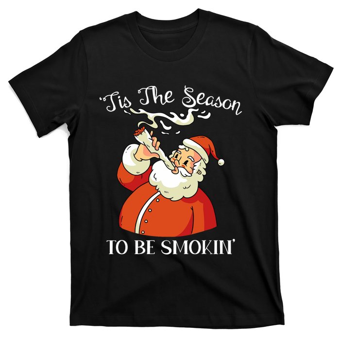 Christmas Weed With Santa Claus Smoking A Joint Funny Xmas T-Shirt