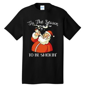 Christmas Weed With Santa Claus Smoking A Joint Funny Xmas Tall T-Shirt