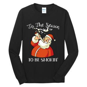 Christmas Weed With Santa Claus Smoking A Joint Funny Xmas Tall Long Sleeve T-Shirt