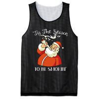 Christmas Weed With Santa Claus Smoking A Joint Funny Xmas Mesh Reversible Basketball Jersey Tank