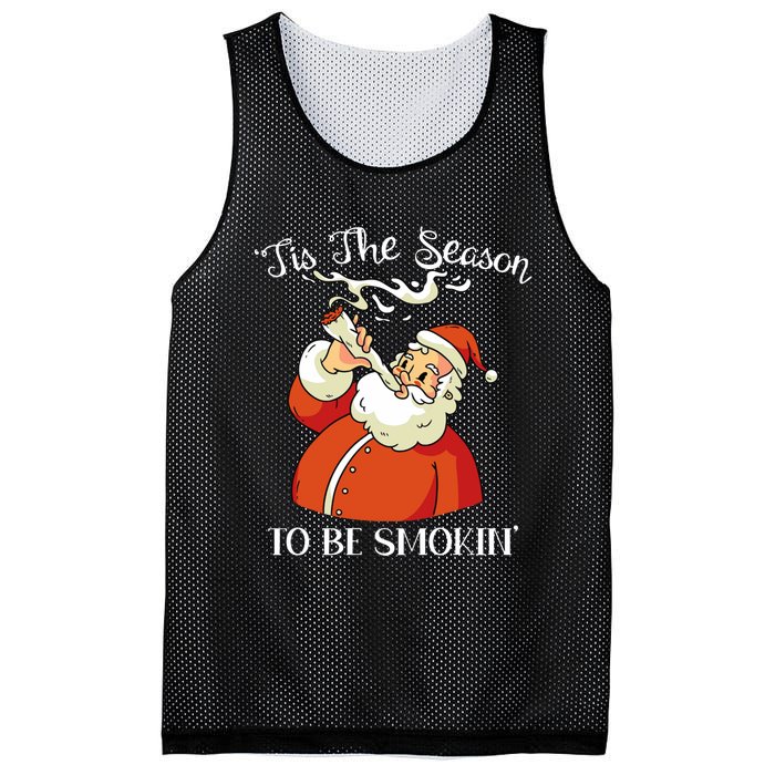 Christmas Weed With Santa Claus Smoking A Joint Funny Xmas Mesh Reversible Basketball Jersey Tank