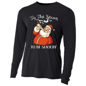 Christmas Weed With Santa Claus Smoking A Joint Funny Xmas Cooling Performance Long Sleeve Crew