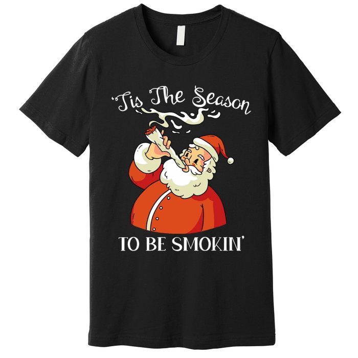 Christmas Weed With Santa Claus Smoking A Joint Funny Xmas Premium T-Shirt