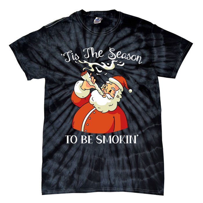 Christmas Weed With Santa Claus Smoking A Joint Funny Xmas Tie-Dye T-Shirt