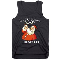 Christmas Weed With Santa Claus Smoking A Joint Funny Xmas Tank Top