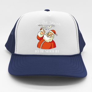 Christmas Weed With Santa Claus Smoking A Joint Funny Xmas Trucker Hat