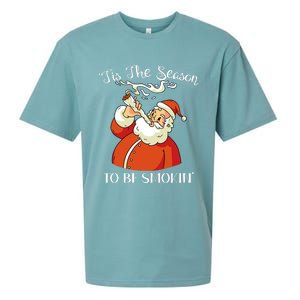 Christmas Weed With Santa Claus Smoking A Joint Funny Xmas Sueded Cloud Jersey T-Shirt