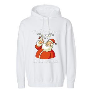 Christmas Weed With Santa Claus Smoking A Joint Funny Xmas Garment-Dyed Fleece Hoodie