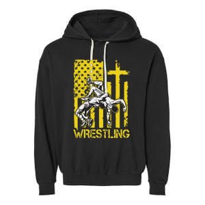 Christian Wrestling Wrestler American Usa Flag God Jesus Garment-Dyed Fleece Hoodie