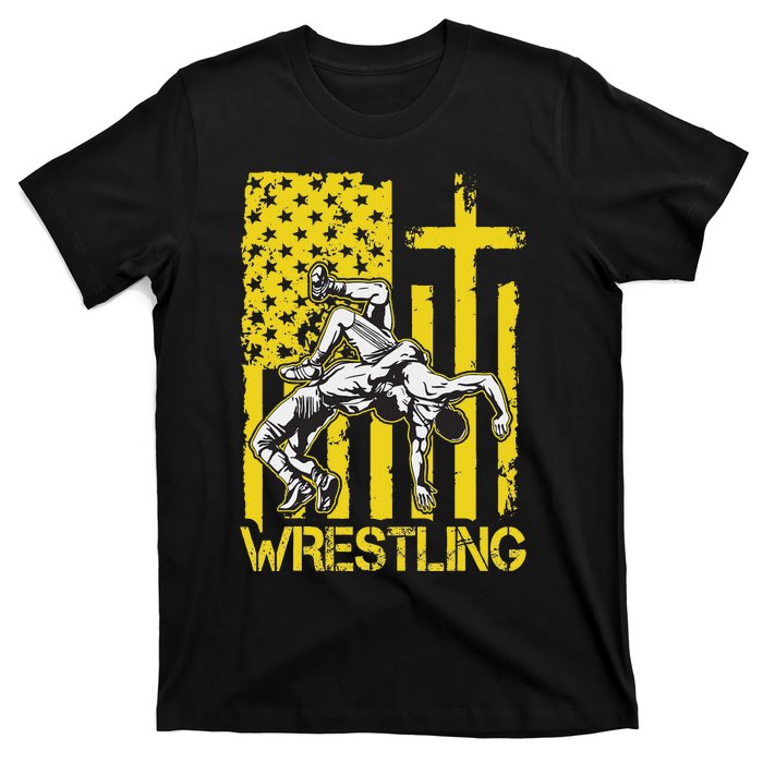 Christian Wrestling Wrestler American Usa Flag God Jesus T-Shirt