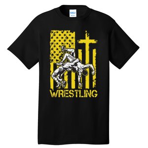 Christian Wrestling Wrestler American Usa Flag God Jesus Tall T-Shirt