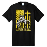 Christian Wrestling Wrestler American Usa Flag God Jesus Tall T-Shirt