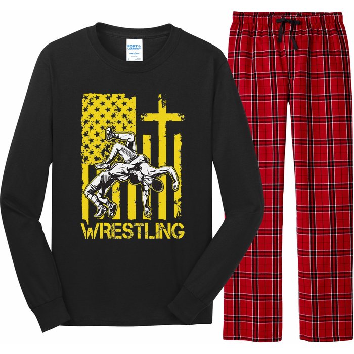 Christian Wrestling Wrestler American Usa Flag God Jesus Long Sleeve Pajama Set