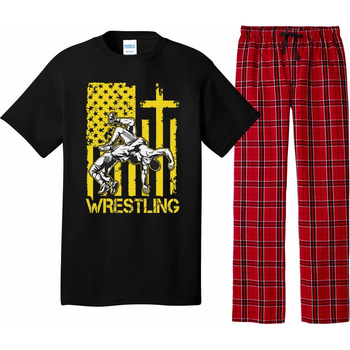 Christian Wrestling Wrestler American Usa Flag God Jesus Pajama Set