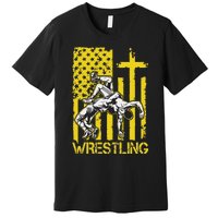 Christian Wrestling Wrestler American Usa Flag God Jesus Premium T-Shirt