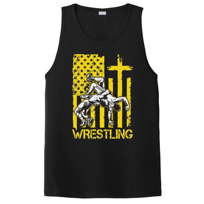 Christian Wrestling Wrestler American Usa Flag God Jesus PosiCharge Competitor Tank