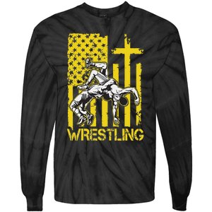 Christian Wrestling Wrestler American Usa Flag God Jesus Tie-Dye Long Sleeve Shirt