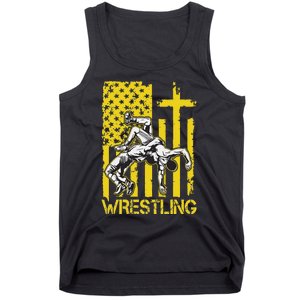 Christian Wrestling Wrestler American Usa Flag God Jesus Tank Top