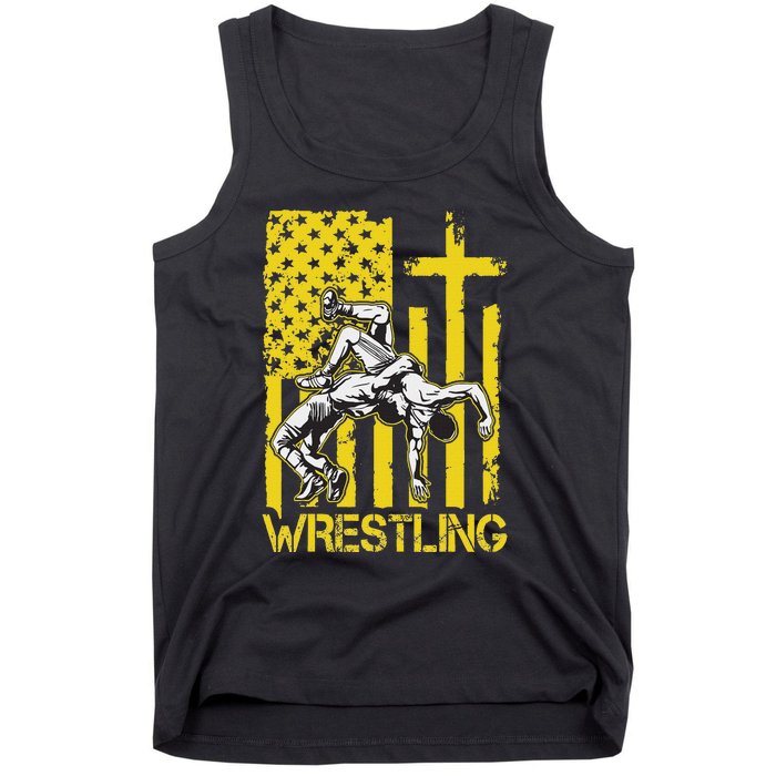 Christian Wrestling Wrestler American Usa Flag God Jesus Tank Top