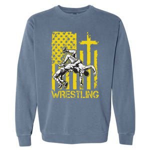 Christian Wrestling Wrestler American Usa Flag God Jesus Garment-Dyed Sweatshirt