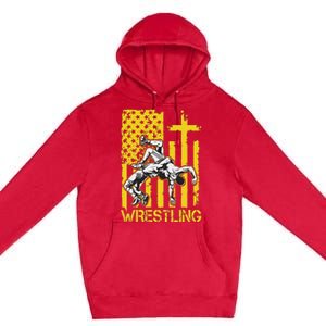 Christian Wrestling Wrestler American Usa Flag God Jesus Premium Pullover Hoodie